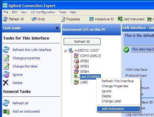 In Add LAN Instrument dialog box Select Add Address Select Use IP Address and enter 127.0.0.1 (local loop-back address) in the IP address text box. Click Test Connection, and then click OK.