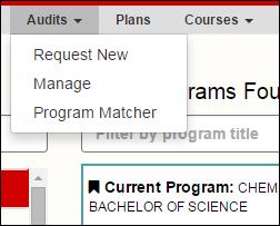 Program Matcher is accessed from the Audits drop down menu. Click the menu and select Program Matcher to open the Program Matcher Main Screen.
