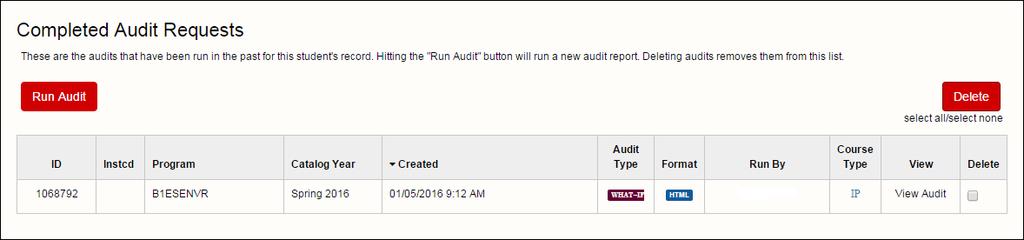 The new audit will be listed at the top, it is also noted under the Audit Type column with a What-If icon.