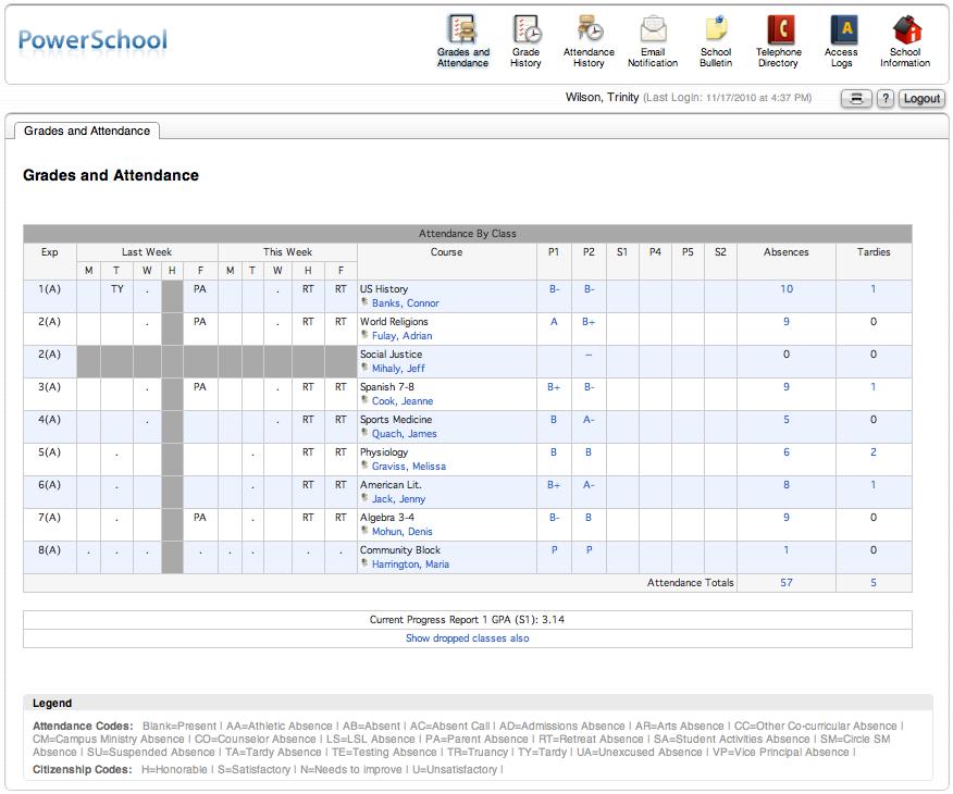 Home Page This is the home page of PowerSchool. You can return to this screen at any time by clicking on the blue PowerSchool logo in the upper-left corner of your browser.
