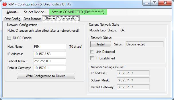 11.1. Configuration Tab (Ethernet devices) The Network configuration tab on the Windows Application will appear as shown below (the tab name is protocol specific): - The left side of the interface