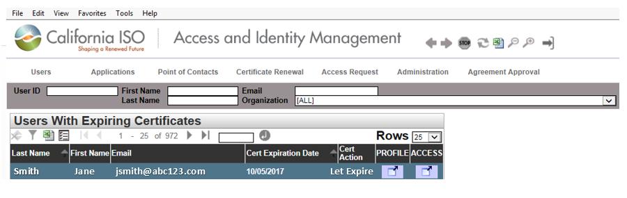 3) Click on the Renew or Let Expire hyperlink under the Cert Action column.
