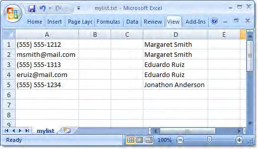 Sample from Excel Use call list from portal text file: Select this option if you would like to work with a database that is not part of the student information system (e.g., staff, meal tracking).