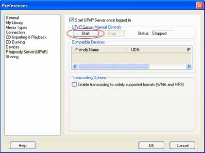 3. Click the Start button if this is the first time to start the UPnP Server. Note: Enable the Start UPnP Server once logged in option to automatically startup the UPnP Server in the future.