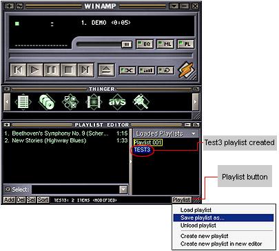 Creating a Playlist 1. Launch Winamp and create a new playlist by clicking the Playlists button. A playlist name is automatically created. 2.