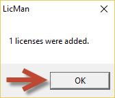 Figure 6.15 License installed Click on OK. Figure 6.16 License installation confirmation Click on OK.