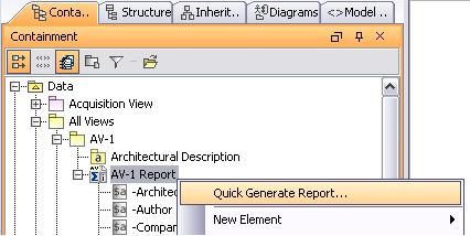 USING UPDM Generic Procedures 2. Click the Quick Generate Report menu item. Figure 98 -- Quick generate report menu 3. Specify the location to save the generated report. 4.