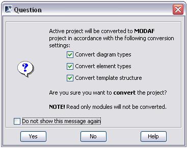 UPDM GUI Model Conversion Options Dialog 6.5 Model Conversion Options Dialog This dialog opens when converting a model to an alternate Enterprise.