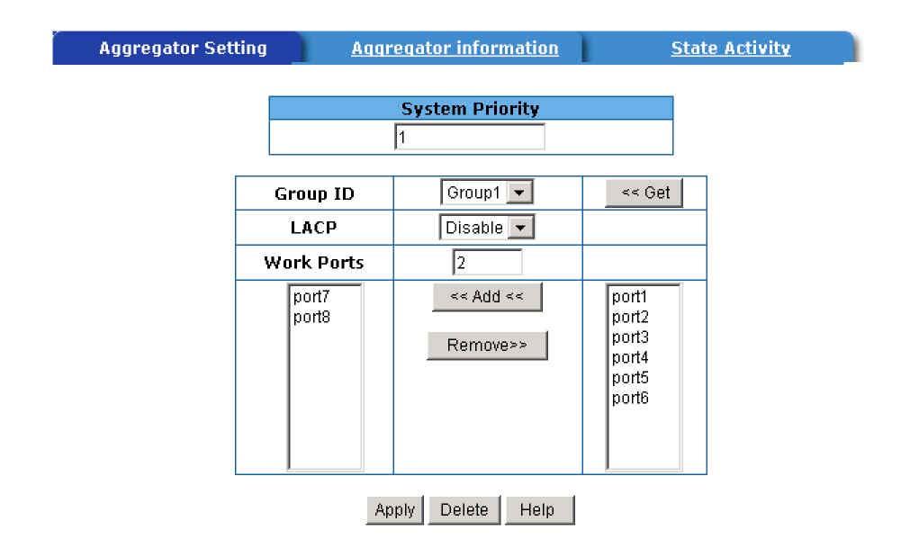 5-4-5-1. Aggregator Setting System Priority: A value used to identify the active LACP. The switch with the lowest value has the highest priority and is selected as the active LACP. 1.