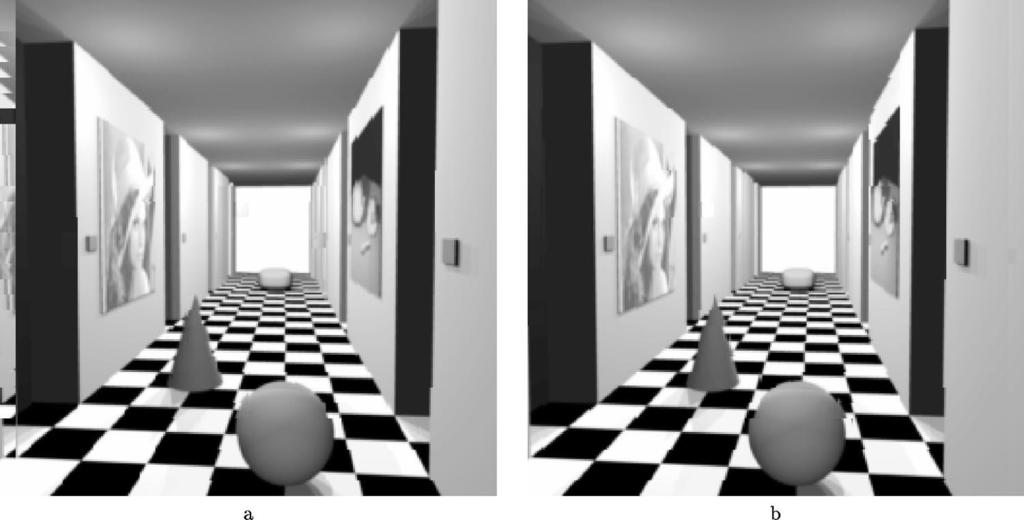 Fig. 3 (a) Estimate of left image with right image as reference and (b) estimate of the right image with left image as reference. 3.1 Image Coding Method Embedded coding yields good performance coupled with simplicity of coding due to not having to perform any bit allocation procedure.