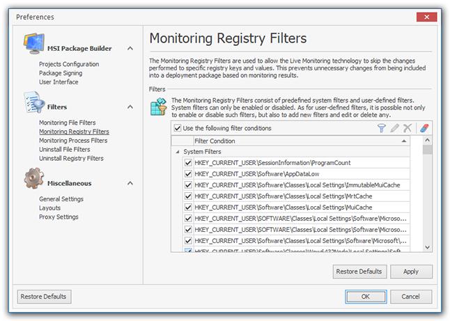 Program Preferences To edit a user-defined Monitoring File Filter select it in the filters table and choose the Edit menu item from the pop-up menu or press the Edit button on the toolbar.