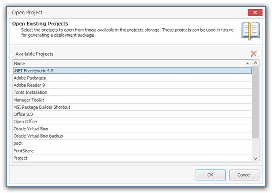 Installation Projects Pic 3. Opening existing projects You can select both single and multiple projects in the Available Projects table to be opened at the same time.