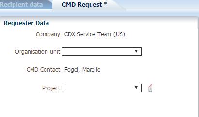 Create a New CMD Request CDX Screens Requester Data Organisation unit: Enter the
