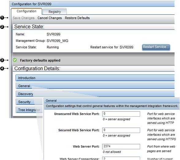 Configuration interface Details page quick tour The Configuration page allows you to view and change configuration settings.