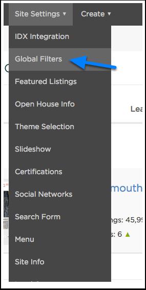 You can narrow down the listings to be displayed across your entire site under the Global Filters tab within Site Settings.