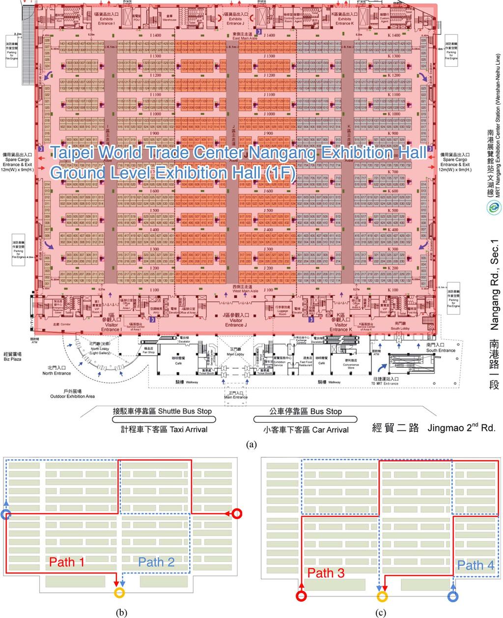 2772 IEEE TRANSACTIONS ON VEHICULAR TECHNOLOGY, VOL. 62, NO. 6, JULY 2013 Fig. 8. Taipei World Trade Center s Nangang Exhibition Hall. (a) Floor plan. (b) Recommended paths 1 and 2.