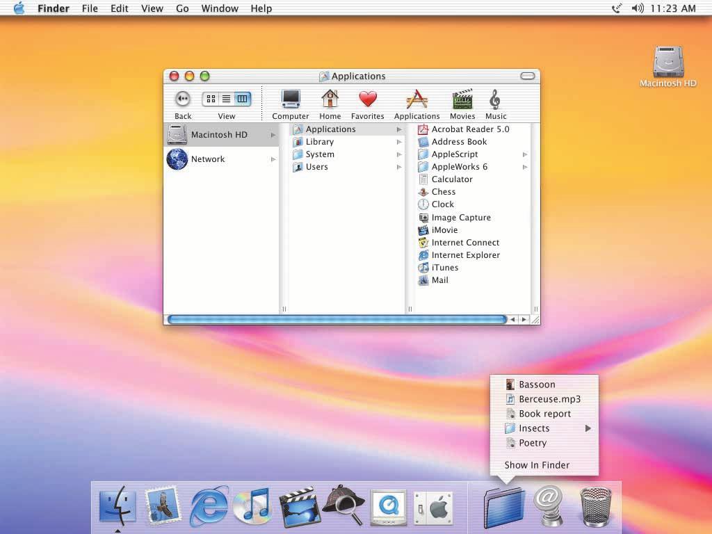 Click the icons in the Dock or toolbar to find and open files and applications.. Drag applications, files, and folders into the Dock for one-click access.