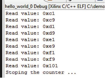 X-Ref Target - Figure 17 Ending the Simulation Figure 17: XAPP744_17_090512 End of Program Example Note: This step is very important because if an XMD or ISIM HIL debug session is not closed
