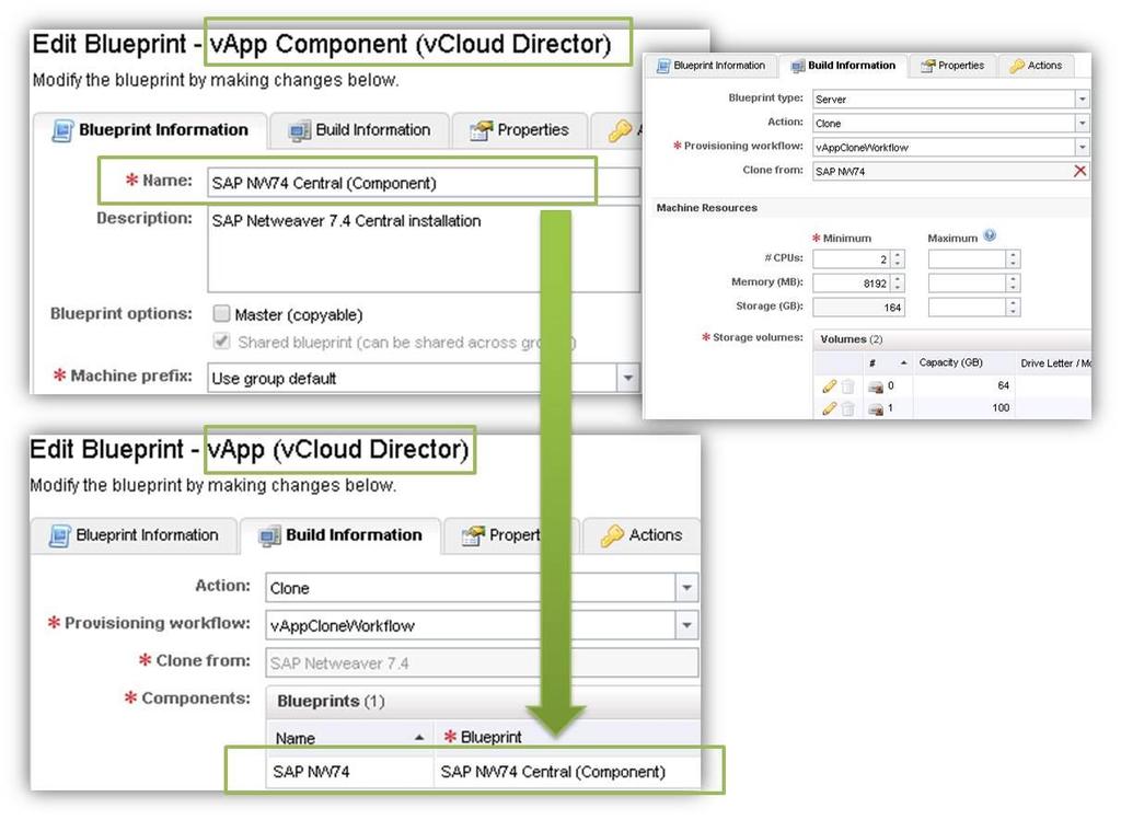 Figure 10. Creating a blueprint and mapping to a catalog item 1. Log in to vcac portal as a business group administrator. 2. Browse to InfrastructureBlueprintsBlueprints. 3.