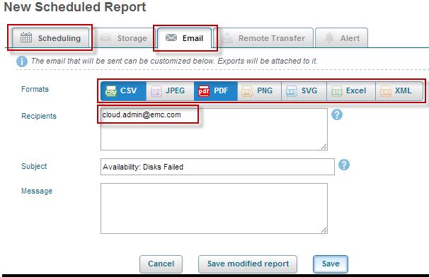 Figure 38. ViPR SRM report schedule ViPR SRM and vc Ops Configuration To deploy the ViPR SRM to manage the whole data take the following steps: 1.
