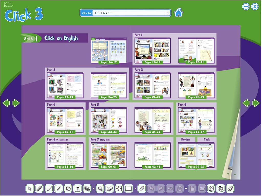 ECB Digital - Click 3 (4th Grade) There are several ways to navigate around the Whiteboard Digital Books: 1 Go to a chosen unit or feature by clicking on a