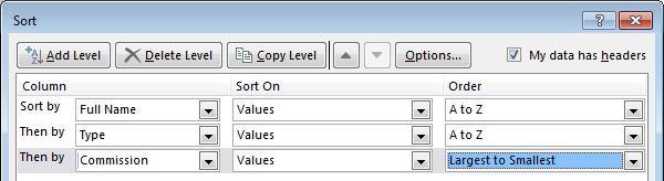 TIP: To sort by more than one column, click the Sort button in the Data tab and add each level that you want to sort by.