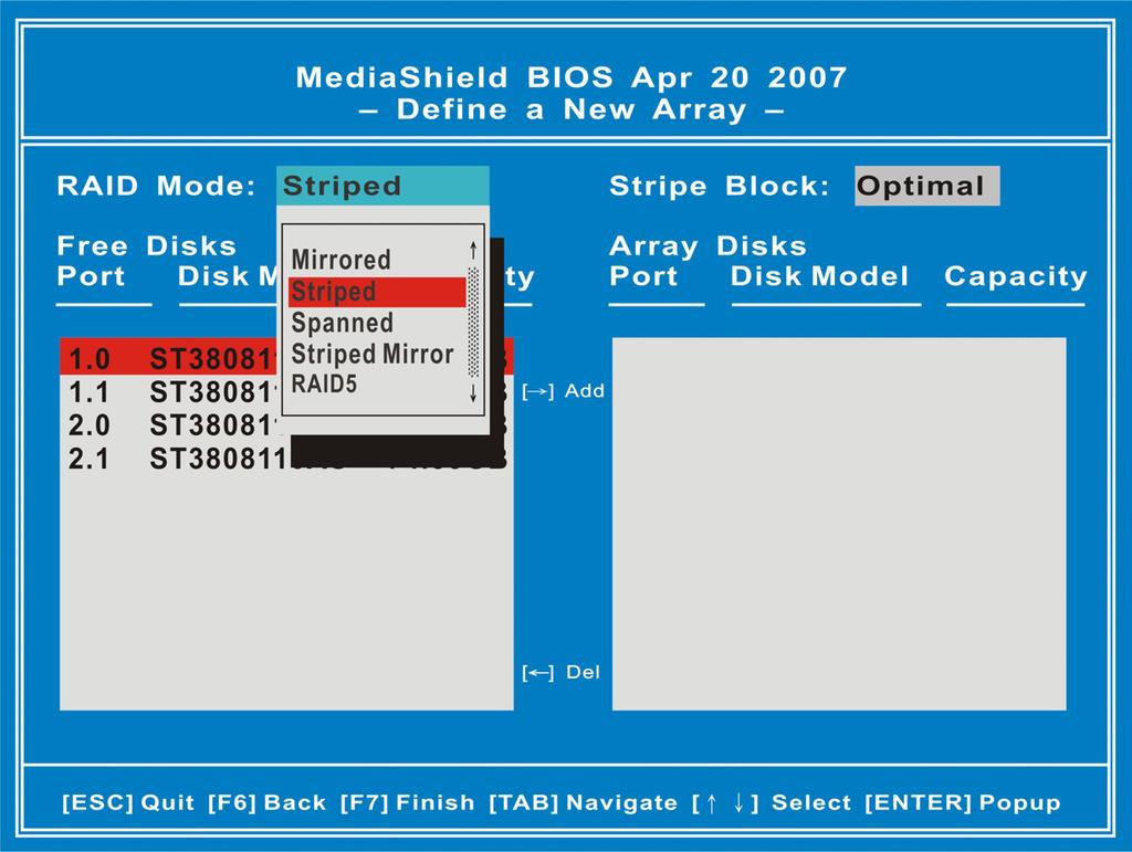 Attention The Port and Disk Model, shown on these screens represent the disk drives installed on the PATA or SATA connectors and are sample data only.