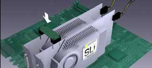 3. Install the NVIDIA SLI connector across the two outer graphics cards as shown below.