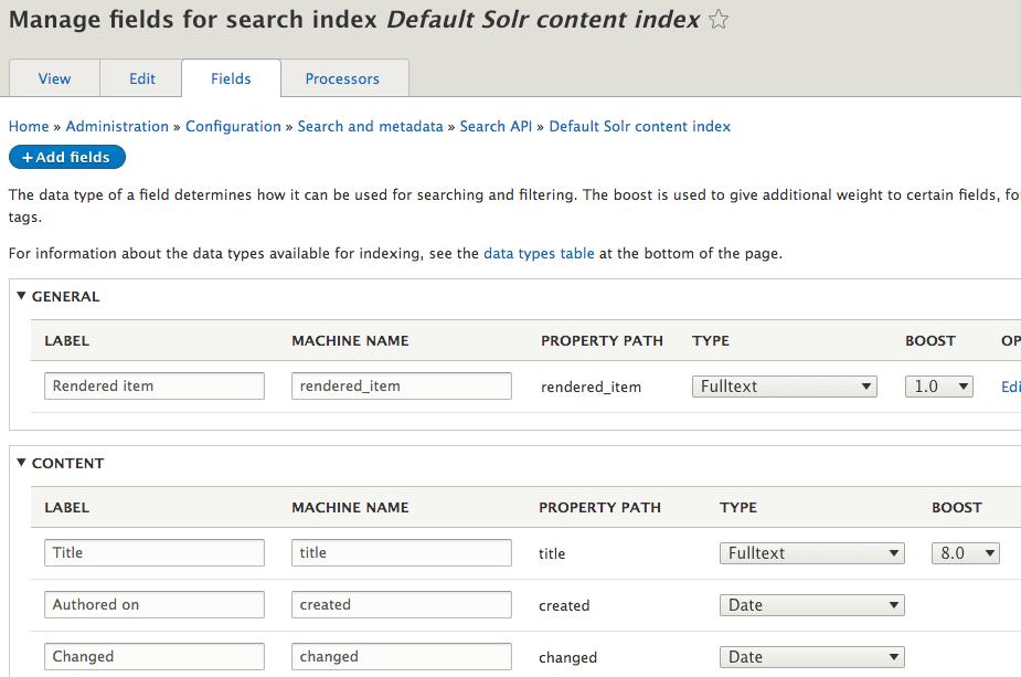Add fields to index Before search can be performed, select all the fields