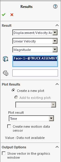 Click Results and Plots on the Motion Manager toolbar, Fig. 27. Fig. 27 Step 2. In the Property Manager set: under Result, Fig.