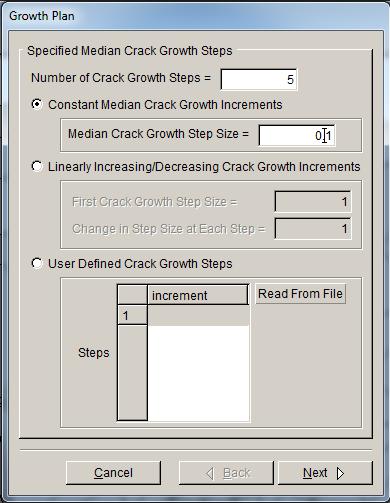 Figure 2.31: Crack Growth Analysis wizard fifth panel. Figure 2.