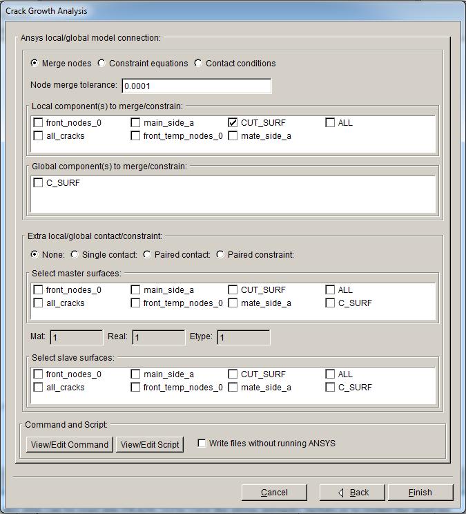 within the given tolerance, except for the crack nodes. Click Finish when you are ready to start the automatic crack growth. Figure 2.34: Crack Growth Analysis wizard final panel.