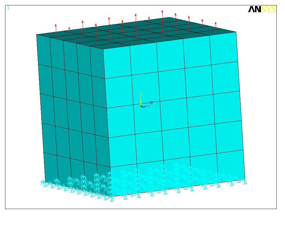 Step 1.6: Apply boundary conditions Boundary conditions will consist of displacement constraints on the base surface and uniform traction (a negative pressure in ANSYS) on the top surface.
