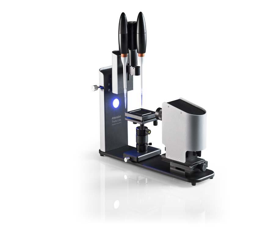 [ PRODUCT RANGE ] Theta Lite Optical Tensiometer Theta Lite is a compact and robust contact angle meter for simple and precise quality control and basic wetting research.
