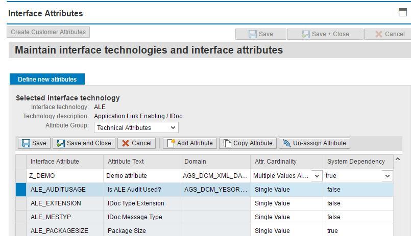 Built-in Custom Attribute Maintenance Inside of Interface Documentation you can add custom attributes for the current Interface Technology Click the Create Customer Attributes button to open the