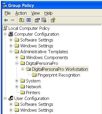 In the Group Policy Object Editor navigate to Computer Configuration > Administrative Templates > DigitalPersonaPro > DigitalPersonaPro Workstation, as shown in the following figure. 8.