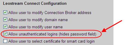 Unauthenticated Fingerprint Logins To allow a user to login using fingerprints without requiring an additional password, enable unauthenticated logins for Leostream Connect, as