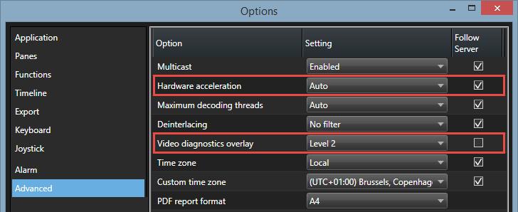 Hardware acceleration (explained) In XProtect Smart Client, there are two settings for hardware acceleration: Auto and Off. Go to Options > Advanced > Hardware acceleration.