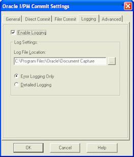 Commit Profiles Enable Logging Log File Location Error Logging Only/Detailed Logging Select this field to activate logging for the Oracle I/PM commit profile.