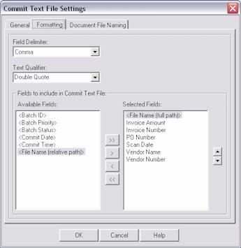 Commit Profiles File Delimiter Text Qualifier Fields to include in Commit Text File Define the character to use to separate fields within the commit file.