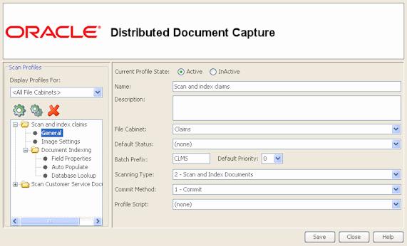 6 6Oracle Distributed Document Capture User Interface Oracle Distributed Document Capture has a number of user interface screens, including: "Profile Administration, General Screen" on page 6-1