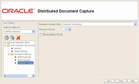 Server Configuration Screens Display this screen by selecting a scan profile and clicking Database Lookup from the Document Properties folder in the Scan Profiles pane.