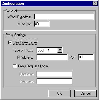 Configuring the epad Utility The first time you run the epad Utility, you need to enter information in the Configuration window.