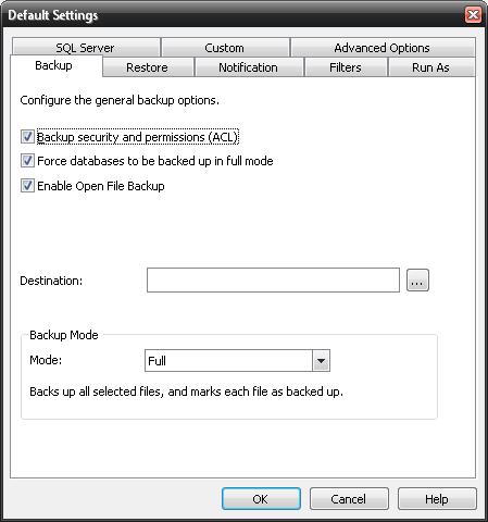 3 Configuring the ebackup Settings Before you select the data you want to back up, you need to set certain ebackup default settings. To set ebackup default settings 1.