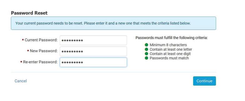 You will be directed to a screen to change your password. Enter the Current/Default Password. Then select a new password.