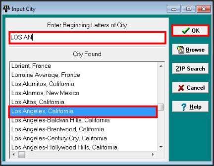 Click the OK button to select this city: Now select the ERI Standard Industrial Classification (esic)
