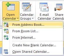 You can open the Calendar of anyone in your organization by clicking on the Open a Calendar button, listed under the Home Tab at the