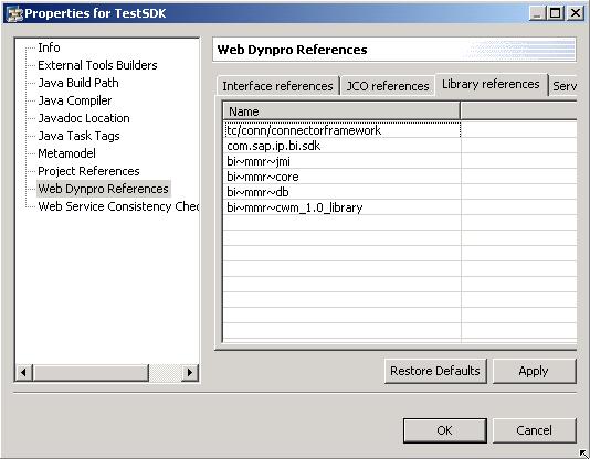 8. To add the library references, select Web Dynpro References, and select the Library references tab.