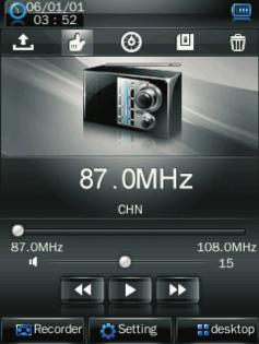 Radio Mode 1.In the main interface, click the Radio icon to enter radio Mode. 2.If no headphone, the player will prompt the user to insert a headphone.