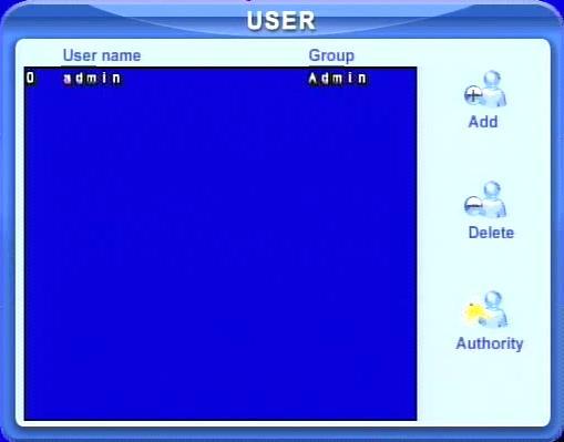 Fig 4.18 User Configuration Administrator can add, delete users, and change their authorization. Please refer to 3.2 Login &User Management.